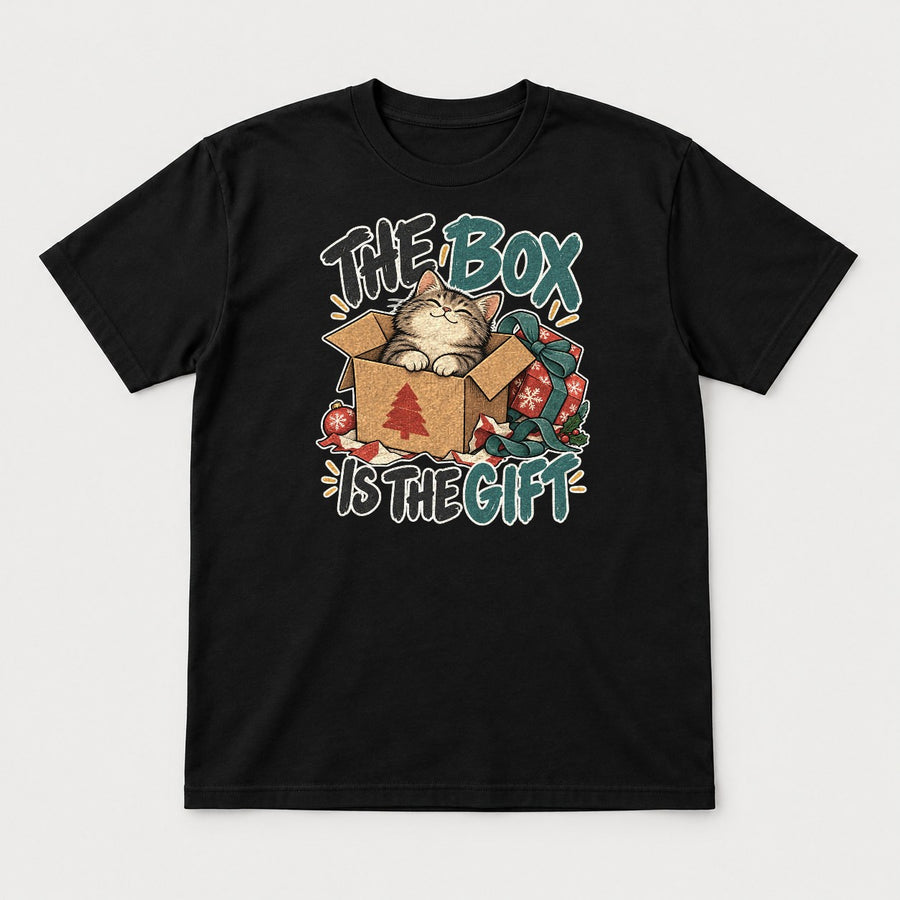 The Box Is The Gift Cozy Christmas Cat Graphic T-Shirt & Sweatshirt