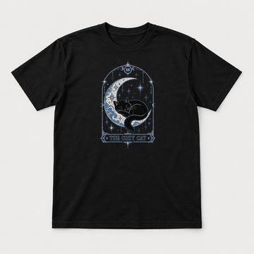 The Cozy Cat Celestial Tarot Card Black Cat Graphic T-Shirt & Sweatshirt - Tshirt Black Front