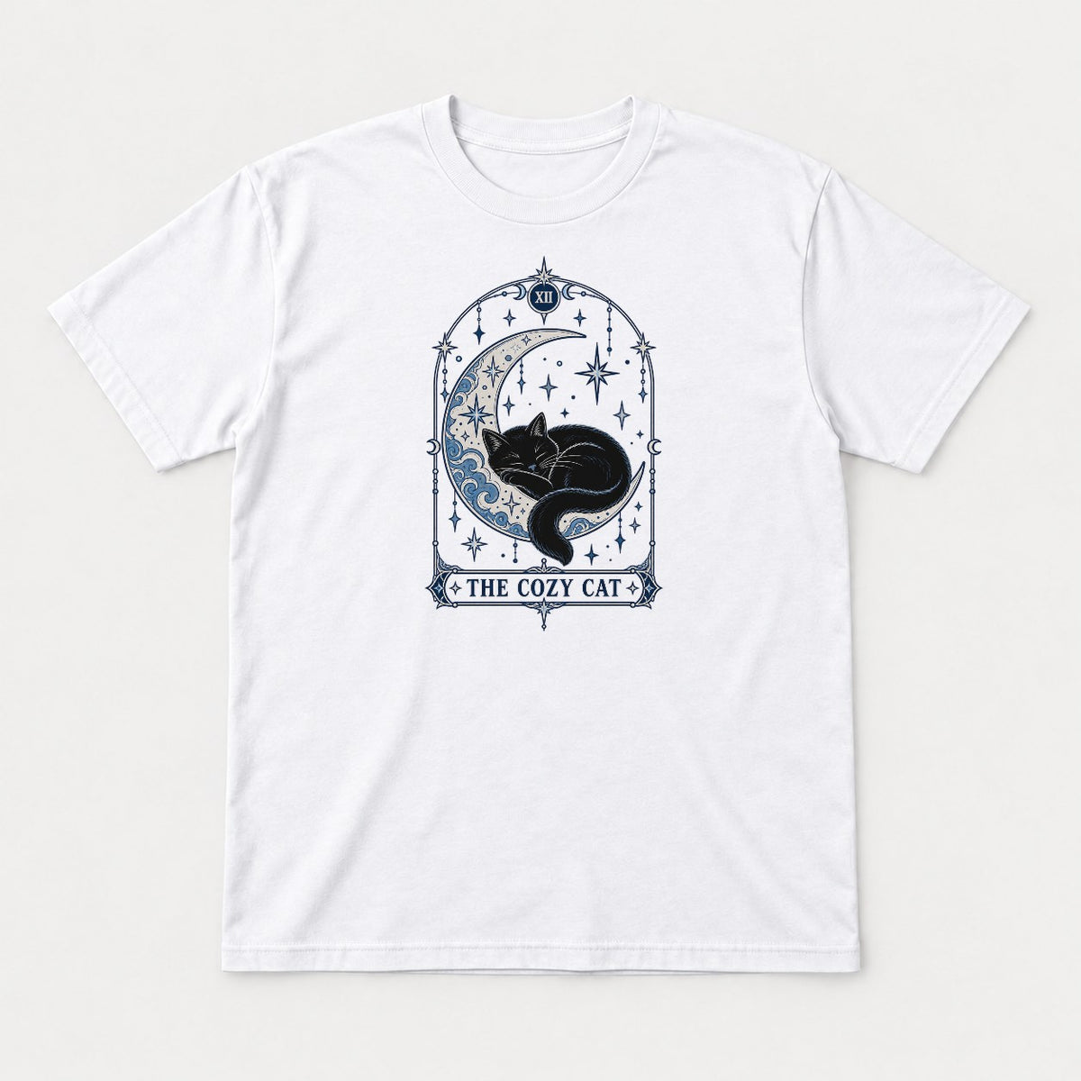 The Cozy Cat Celestial Tarot Card Black Cat Graphic T-Shirt & Sweatshirt - Tshirt White Front