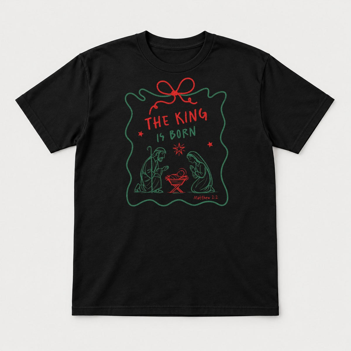 The King Is Born Nativity Scene Christmas Graphic T-Shirt & Sweatshirt - Tshirt Black Front