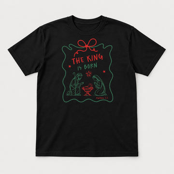 The King Is Born Nativity Scene Christmas Graphic T-Shirt & Sweatshirt - Tshirt Black Front