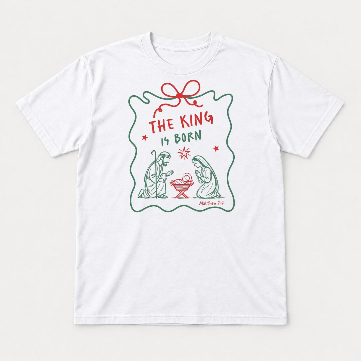The King Is Born Nativity Scene Christmas Graphic T-Shirt & Sweatshirt - Tshirt White Front