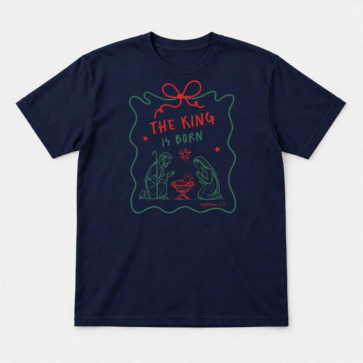 The King Is Born Nativity Scene Christmas Graphic T-Shirt & Sweatshirt - Tshirt Navy Front