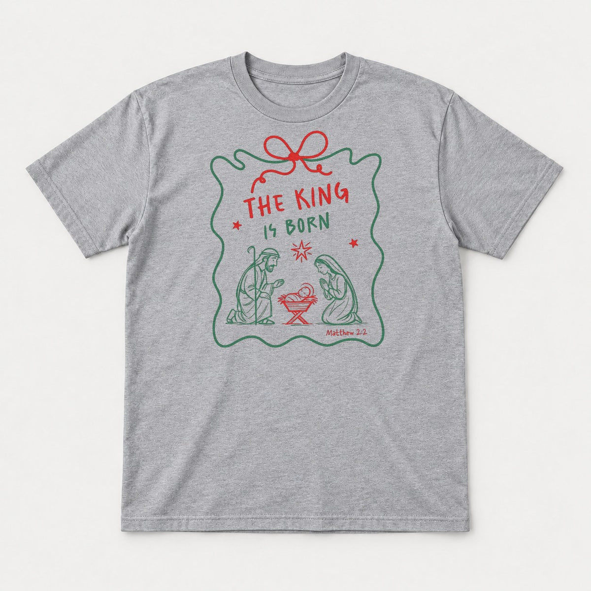The King Is Born Nativity Scene Christmas Graphic T-Shirt & Sweatshirt - Tshirt Sport Grey Front