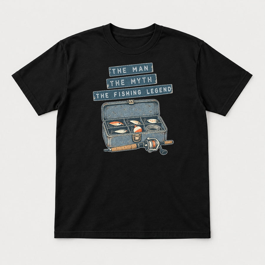The Man The Myth The Fishing Legend Retro Tackle Box Graphic T-Shirt & Sweatshirt