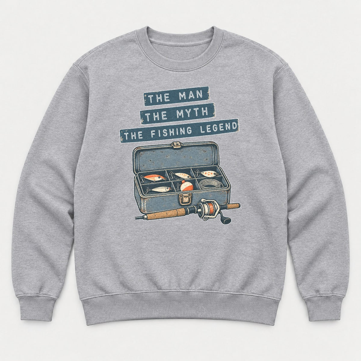 The Man The Myth The Fishing Legend Retro Tackle Box Graphic T-Shirt & Sweatshirt - Sweatshirt Sport Grey Front