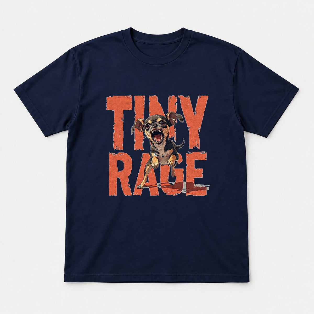 Tiny Rage Angry Chihuahua Graphic T-Shirt & Sweatshirt - Tshirt Navy Front