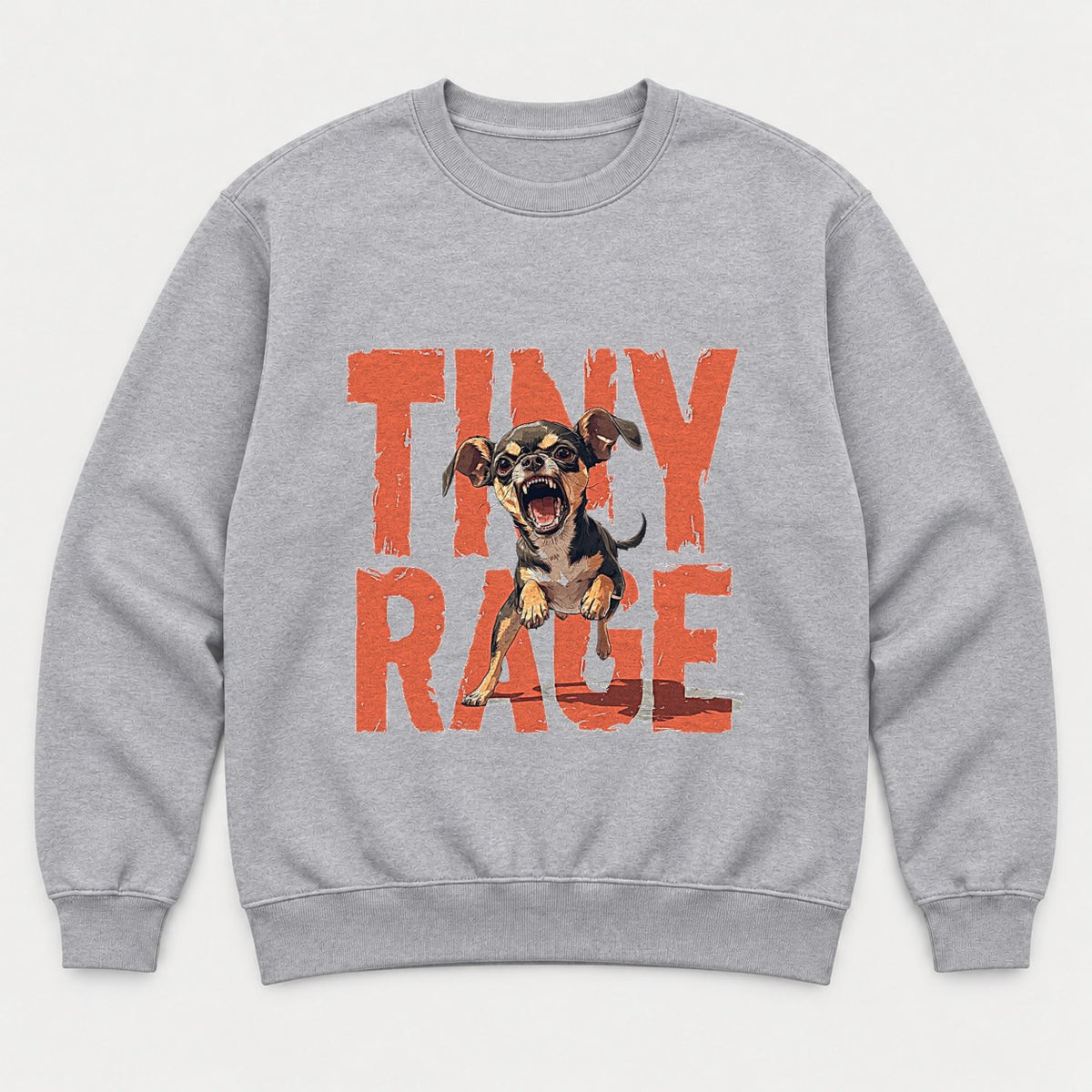 Tiny Rage Angry Chihuahua Graphic T-Shirt & Sweatshirt - Sweatshirt Sport Grey Front