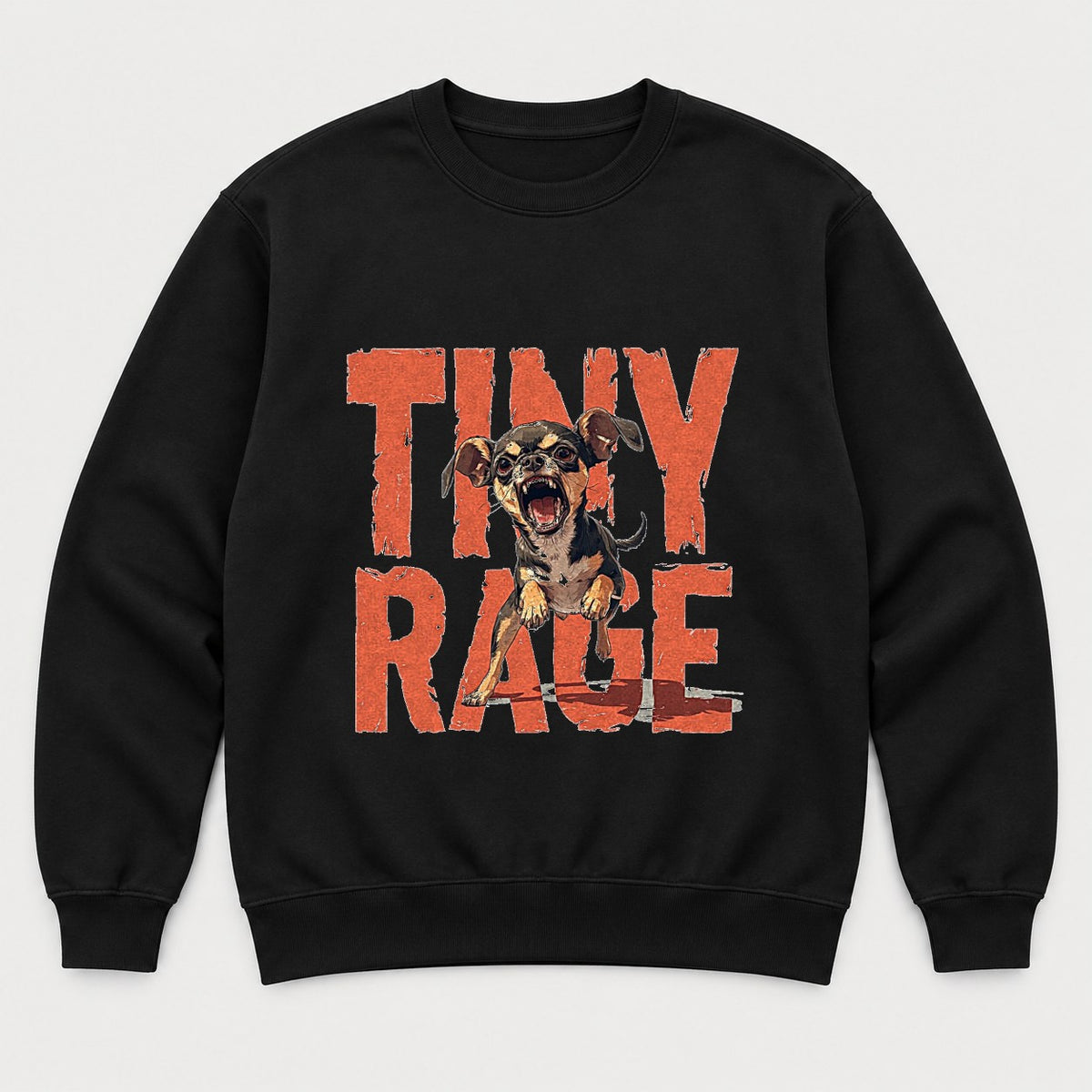 Tiny Rage Angry Chihuahua Graphic T-Shirt & Sweatshirt - Sweatshirt Black Front