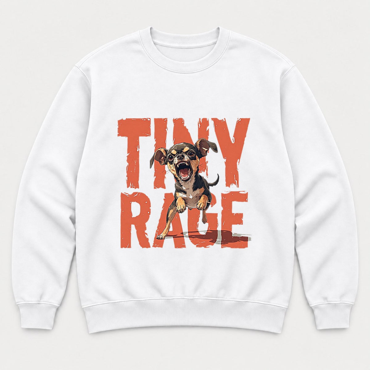 Tiny Rage Angry Chihuahua Graphic T-Shirt & Sweatshirt - Sweatshirt White Front