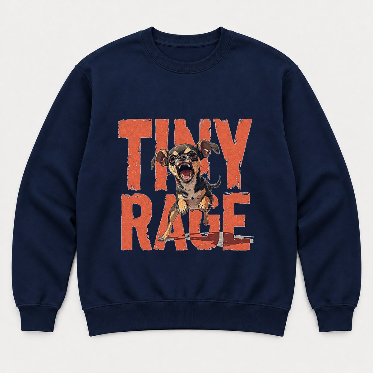 Tiny Rage Angry Chihuahua Graphic T-Shirt & Sweatshirt - Sweatshirt Navy Front