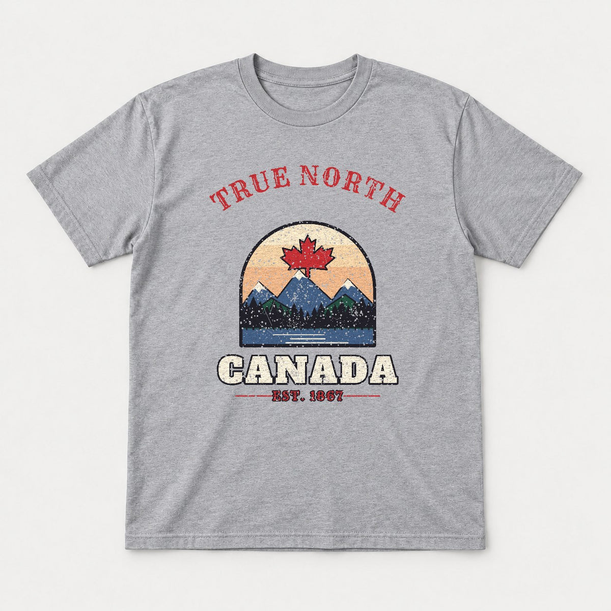 True North Canada Shirt – Vintage Maple Leaf Mountain Tee - Tshirt Sport Grey Front
