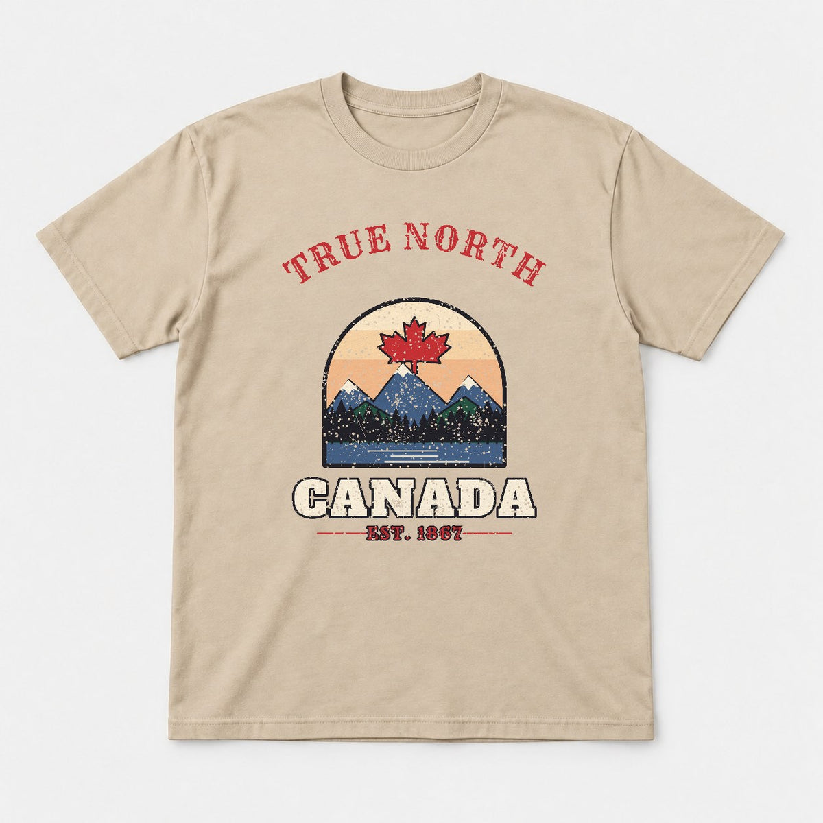 True North Canada Shirt – Vintage Maple Leaf Mountain Tee - Tshirt Sand Front