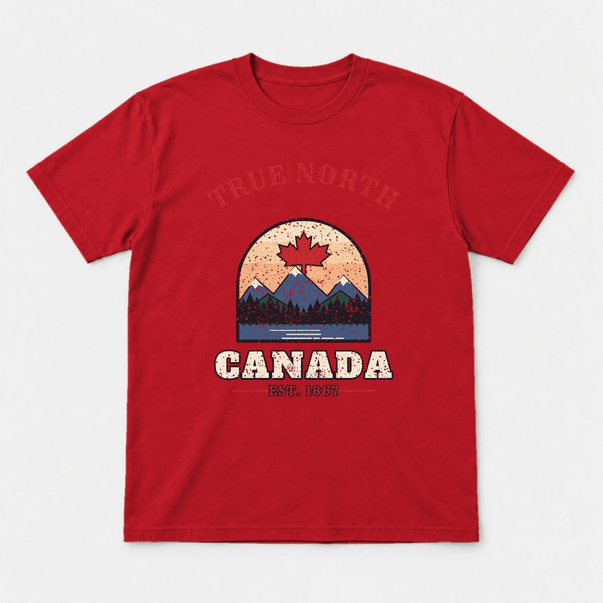 True North Canada Shirt – Vintage Maple Leaf Mountain Tee - Tshirt Red Front