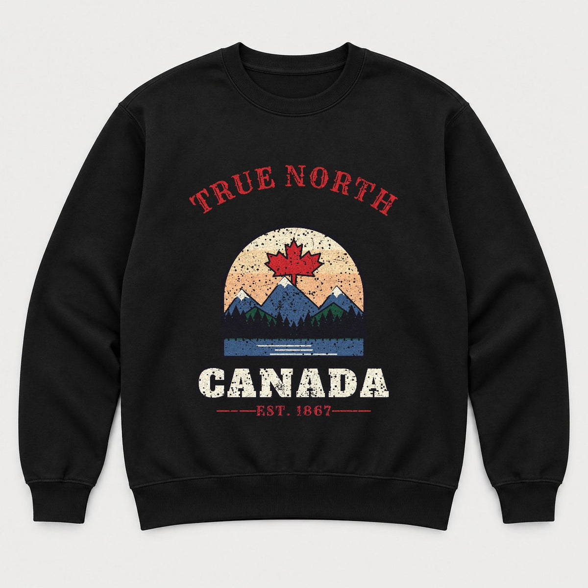 True North Canada Shirt – Vintage Maple Leaf Mountain Tee - Sweatshirt Black Front