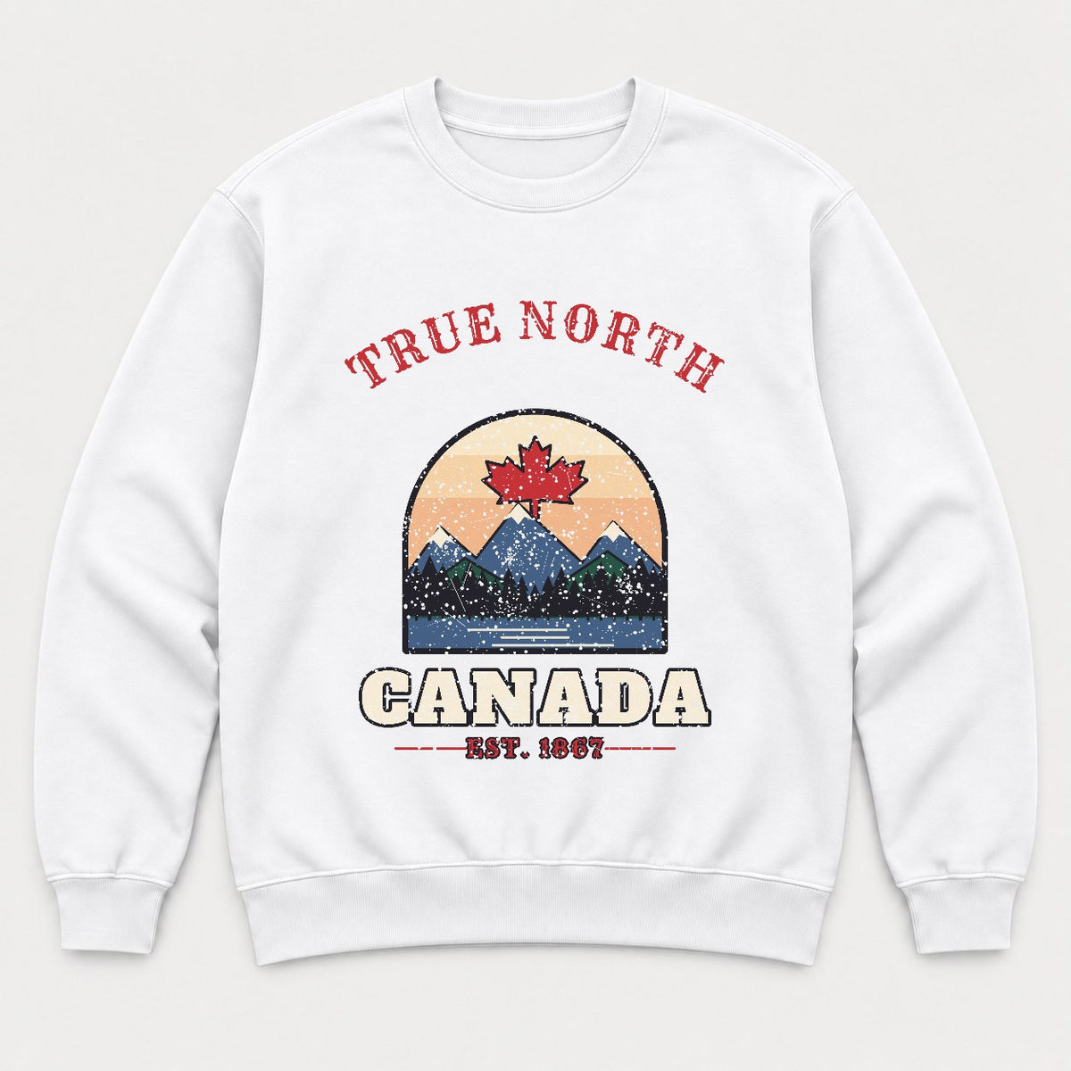 True North Canada Shirt – Vintage Maple Leaf Mountain Tee - Sweatshirt White Front
