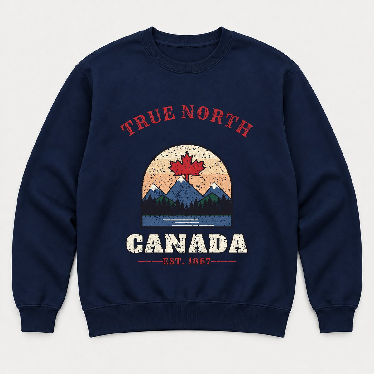 True North Canada Shirt – Vintage Maple Leaf Mountain Tee - Sweatshirt Navy Front