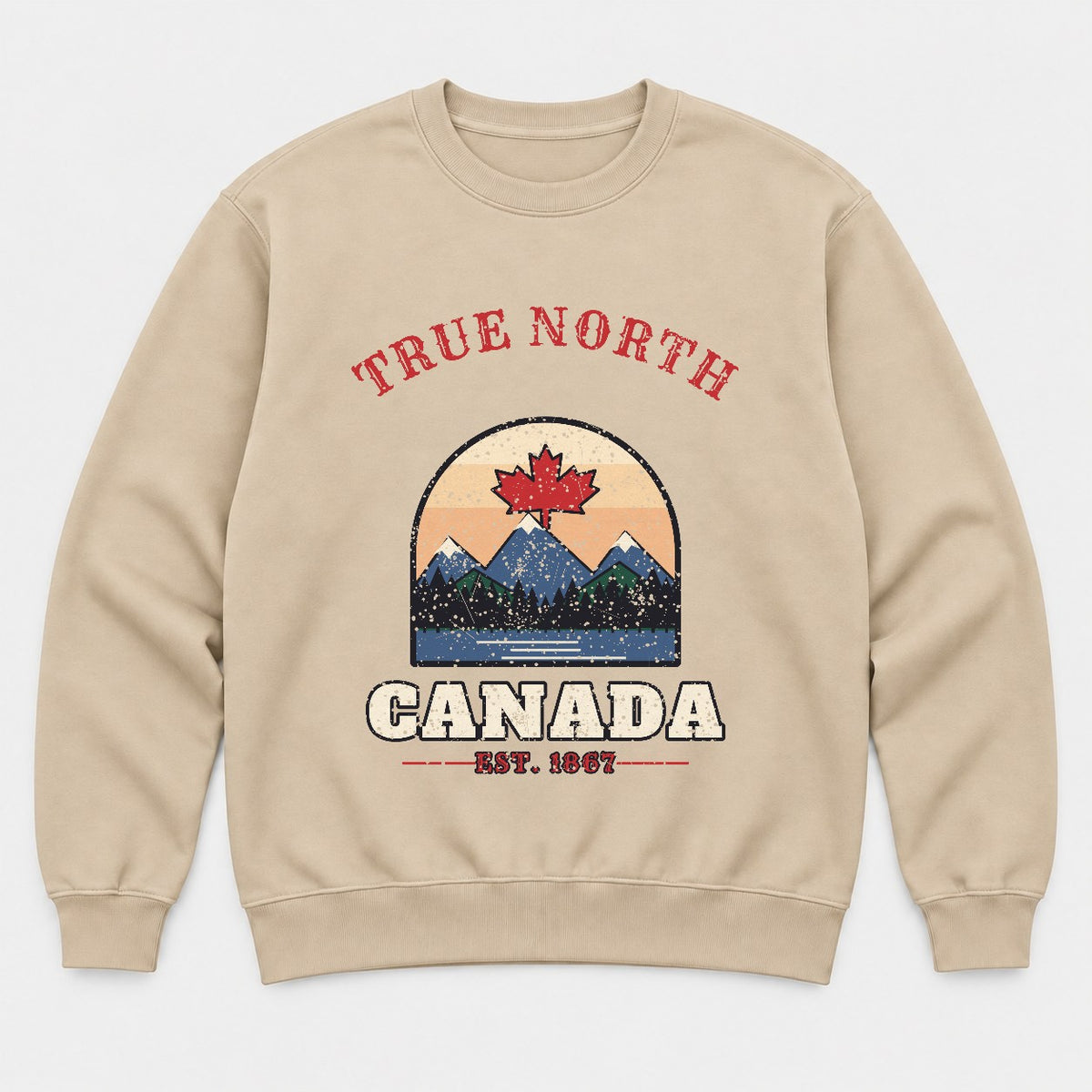 True North Canada Shirt – Vintage Maple Leaf Mountain Tee - Sweatshirt Sand Front
