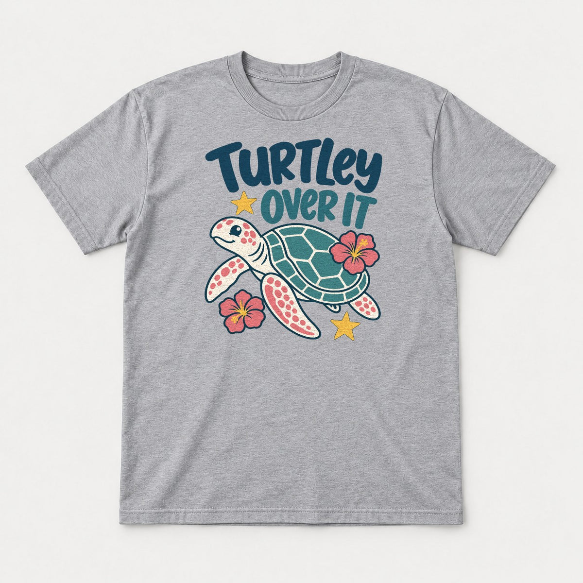 Turtley Over It Cute Sea Turtle Hibiscus Graphic T-Shirt & Sweatshirt - Tshirt Sport Grey Front