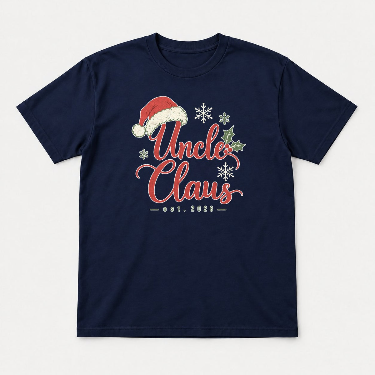 Uncle Claus Santa Hat Christmas Graphic T-Shirt & Sweatshirt - Tshirt Navy Front