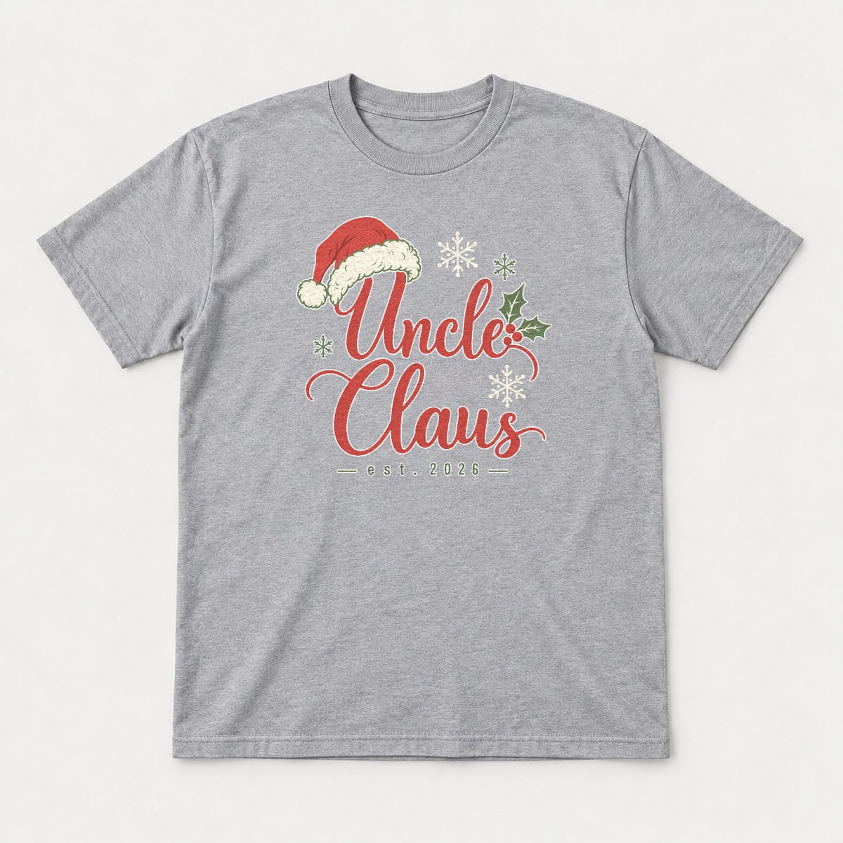 Uncle Claus Santa Hat Christmas Graphic T-Shirt & Sweatshirt - Tshirt Sport Grey Front