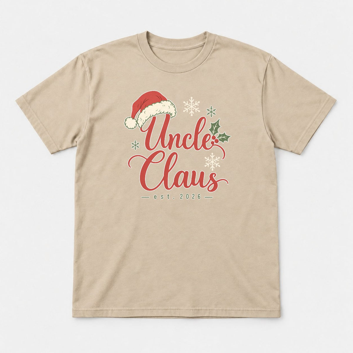 Uncle Claus Santa Hat Christmas Graphic T-Shirt & Sweatshirt - Tshirt Sand Front