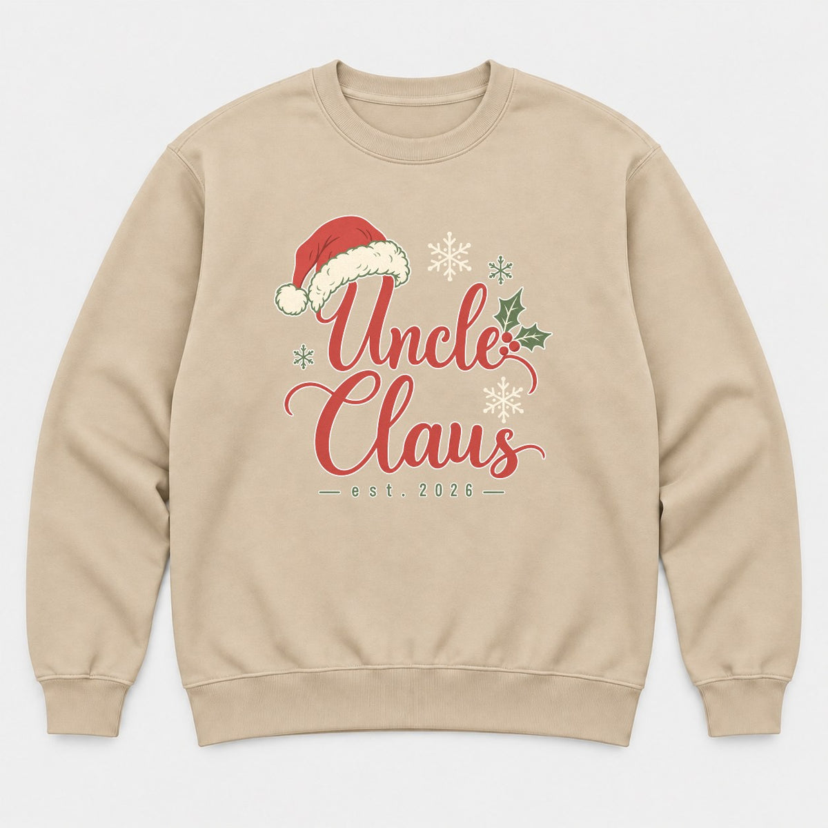 Uncle Claus Santa Hat Christmas Graphic T-Shirt & Sweatshirt - Sweatshirt Sand Front