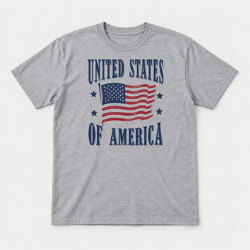 United States of America Waving American Flag Patriotic Graphic T-Shirt & Sweatshirt - Tshirt Sport Grey Front