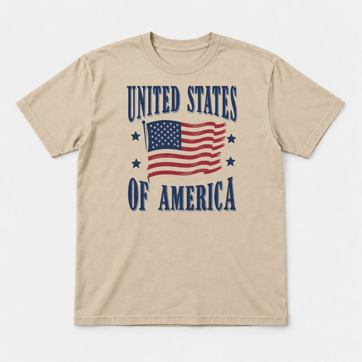 United States of America Waving American Flag Patriotic Graphic T-Shirt & Sweatshirt - Tshirt Sand Front