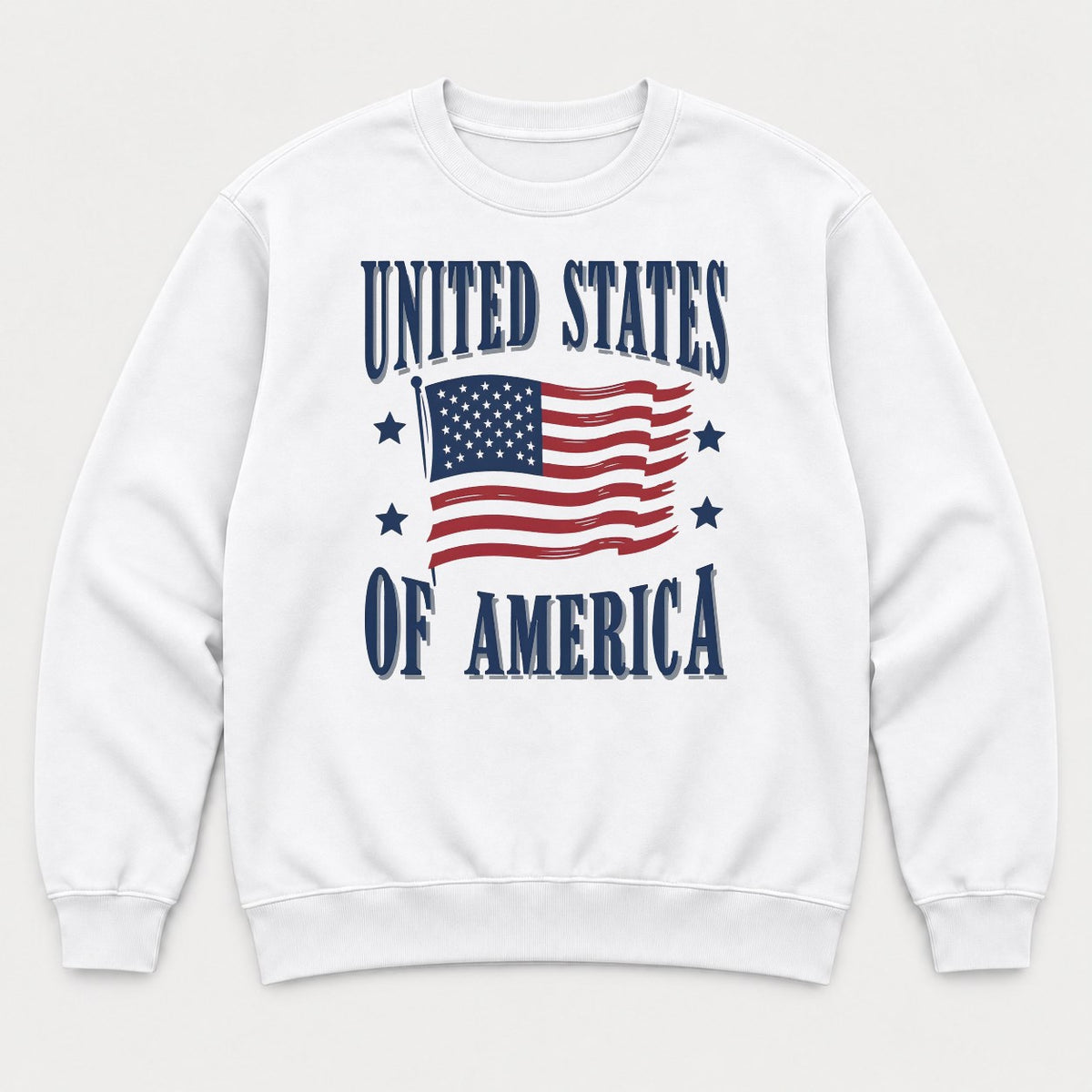 United States of America Waving American Flag Patriotic Graphic T-Shirt & Sweatshirt - Sweatshirt White Front