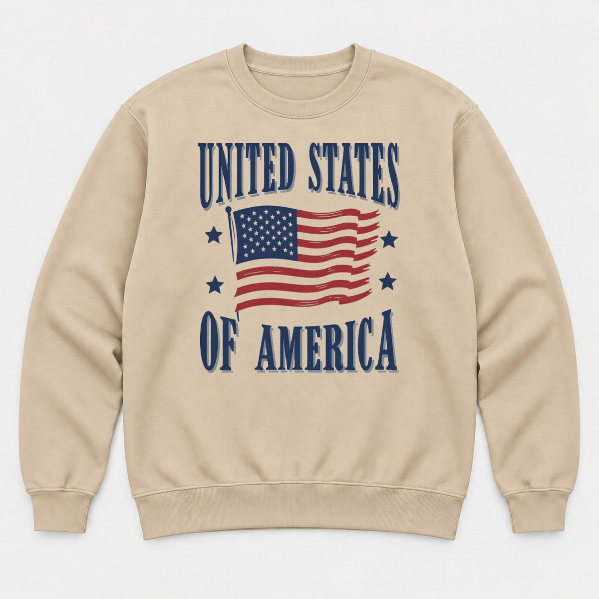 United States of America Waving American Flag Patriotic Graphic T-Shirt & Sweatshirt - Sweatshirt Sand Front