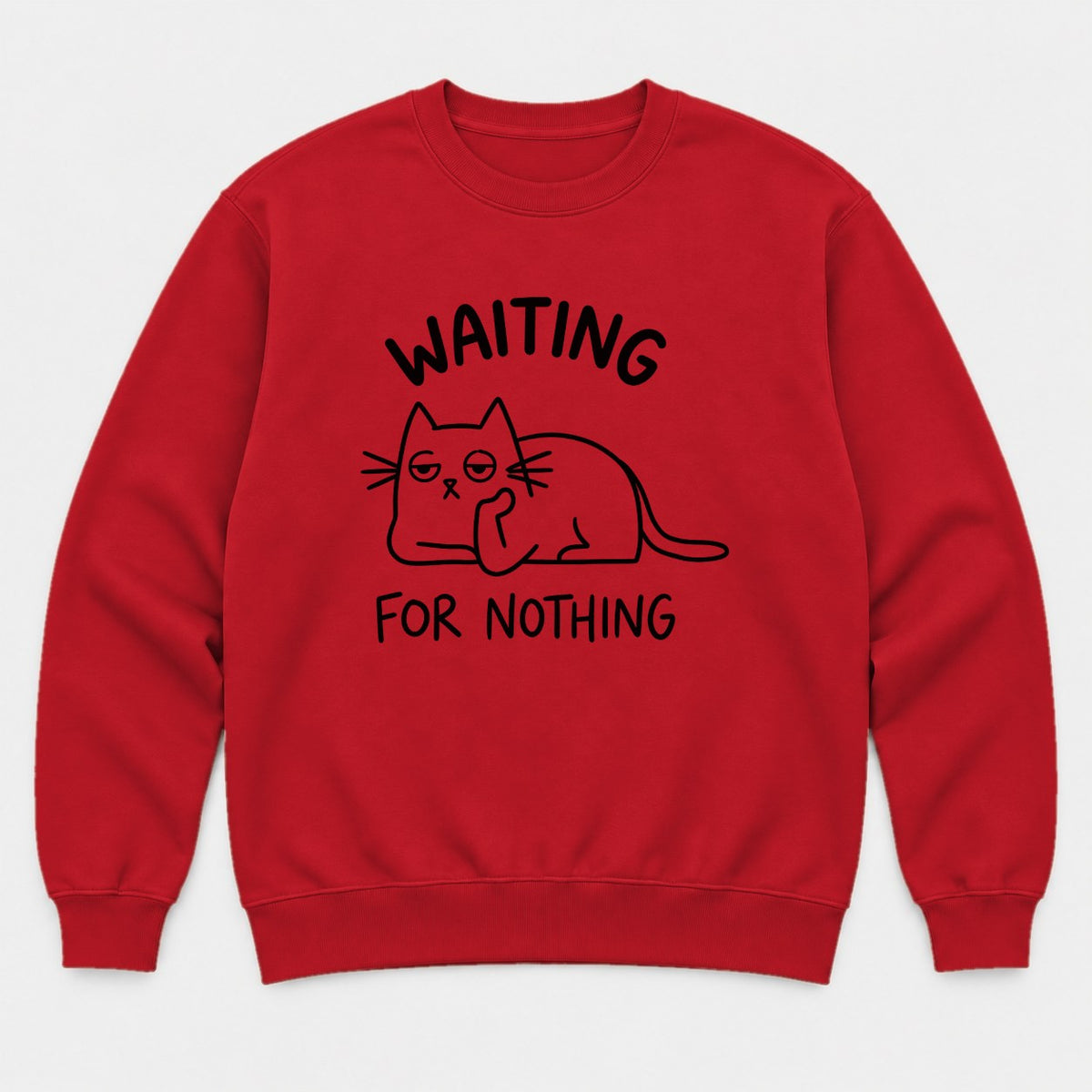 Waiting For Nothing Grumpy Cat Graphic T-Shirt & Sweatshirt - Sweatshirt Red Front
