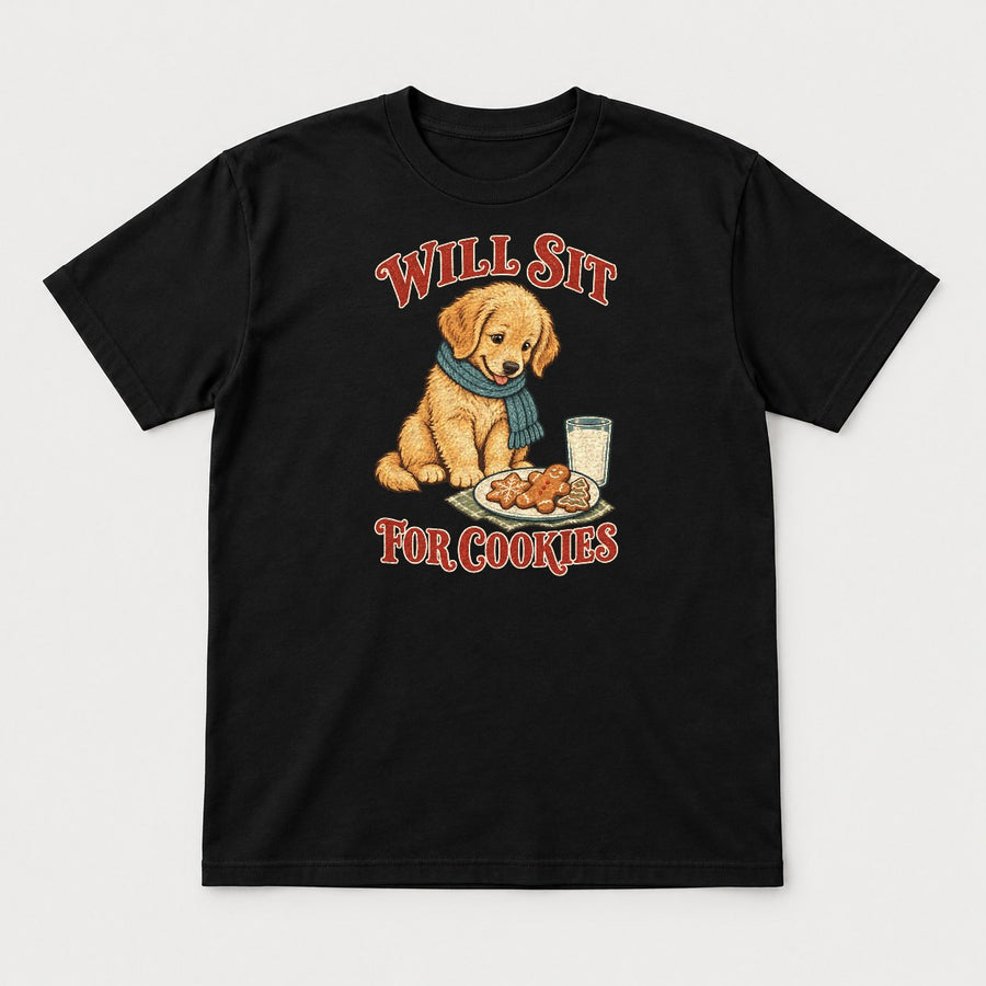 Will Sit For Cookies Golden Retriever Puppy Christmas Graphic T-Shirt & Sweatshirt