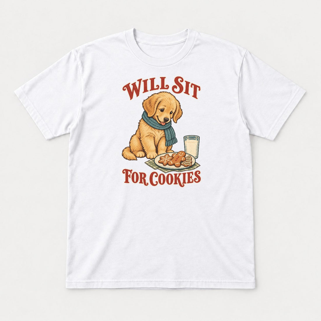 Will Sit For Cookies Golden Retriever Puppy Christmas Graphic T-Shirt & Sweatshirt - Tshirt Black Front